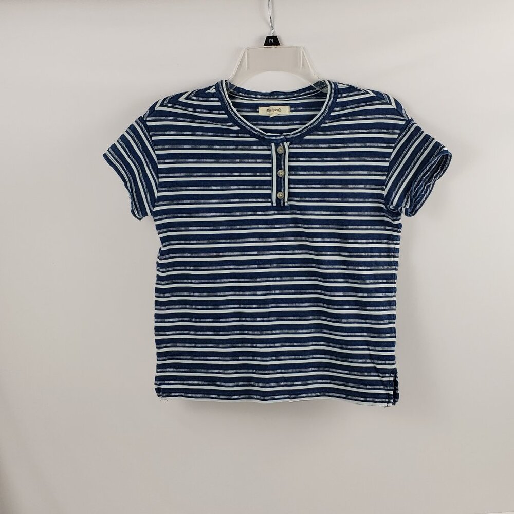 Madewell XXS Blue White Stripe Womens T-shirt Top Summer Spring Buttons